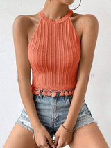 SHEIN Essnce Solid Tassel Trim Halter Top