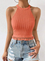 SHEIN Essnce Solid Tassel Trim Halter Top