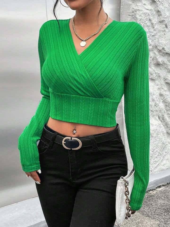 SHEIN Essnce Surplice Neck Crop Tee