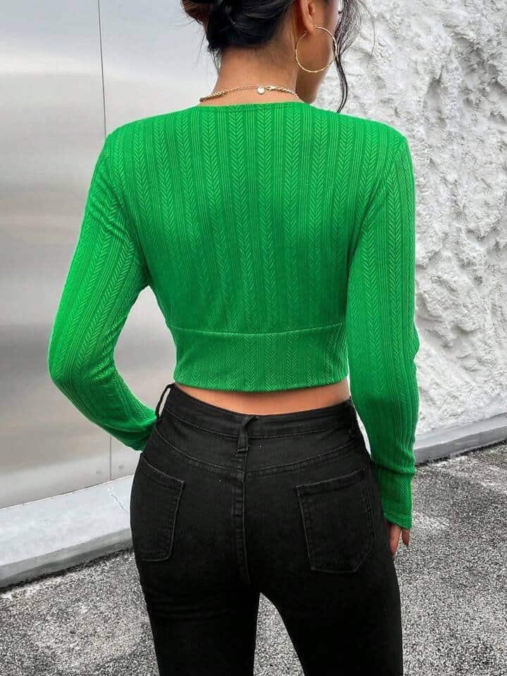 SHEIN Essnce Surplice Neck Crop Tee