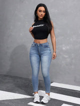 SHEIN Essnce Women's Slim Fit Casual Jeans With Pockets For Daily Wear