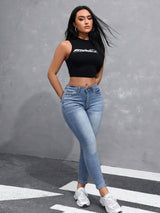SHEIN Essnce Women's Slim Fit Casual Jeans With Pockets For Daily Wear