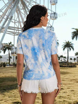 SHEIN Essnce Women's Spring &amp; Summer Dip Dye Side Circle Cut Out Knitted Casual T-Shirt