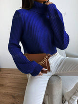 SHEIN Frenchy Solid Turtleneck Bishop Sleeve Crop Sweater