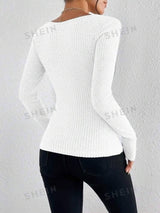 SHEIN Frenchy Square Neck Ribbed Grain Fabric Knit Tee