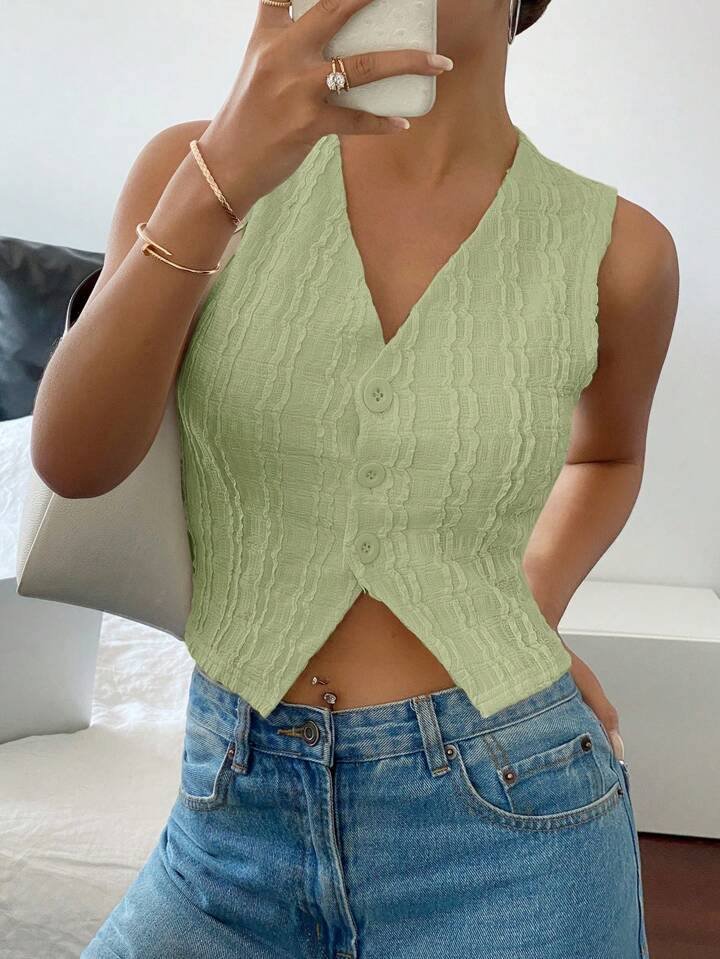 SHEIN Frenchy Women Simple Plain V-Neck Sleeveless Tank Top, Fashionable For Summer