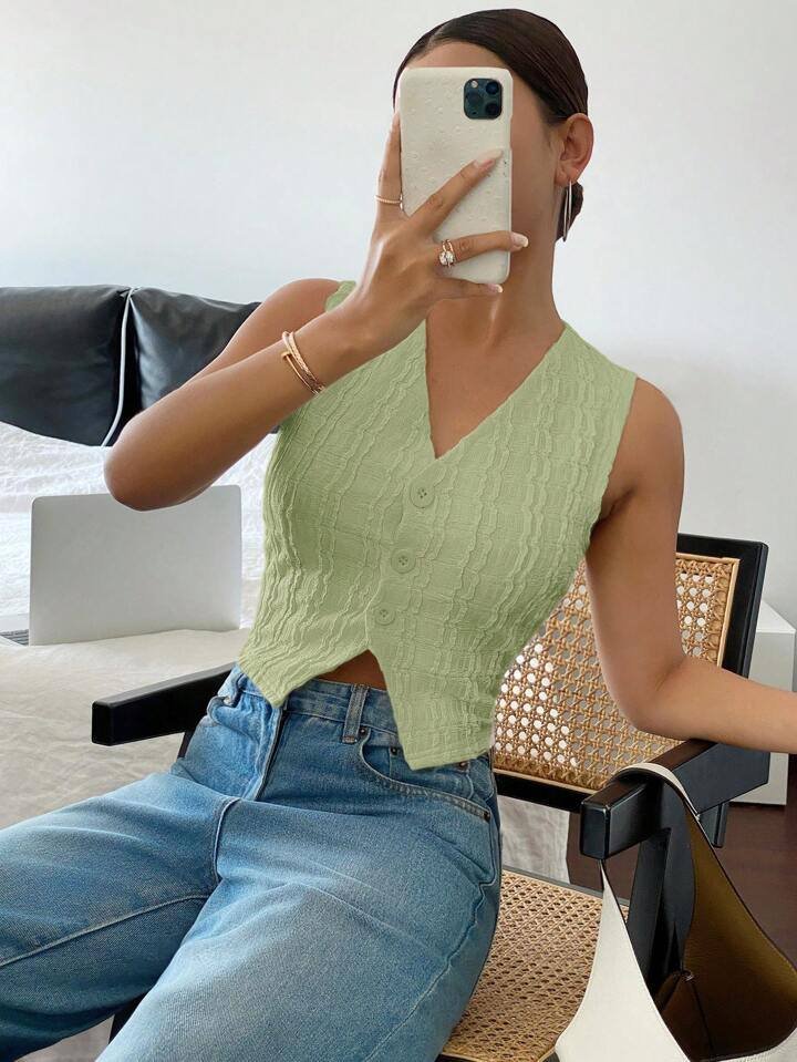 SHEIN Frenchy Women Simple Plain V-Neck Sleeveless Tank Top, Fashionable For Summer
