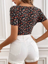 SHEIN Frenchy Women's Short Sleeve Cropped T-Shirt With Floral Print
