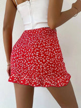 SHEIN Holidaya Ditsy Floral Ruched Detail Ruffle Hem Skirt Vacation Beach Outfits Women