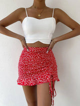 SHEIN Holidaya Ditsy Floral Ruched Detail Ruffle Hem Skirt Vacation Beach Outfits Women