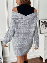 SHEIN LUNE Colorblock Cold Shoulder Sweater Dress Without Belt