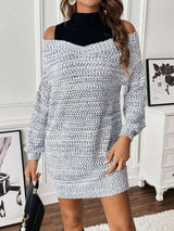 SHEIN LUNE Colorblock Cold Shoulder Sweater Dress Without Belt