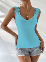 SHEIN LUNE Women's Solid Color Lace Trim Simple Casual Summer Tank Top