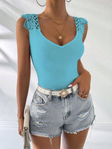 SHEIN LUNE Women's Solid Color Lace Trim Simple Casual Summer Tank Top