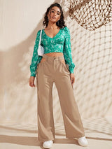 SHEIN Lantern Sleeve Shirred Hem Paisley Print Blouse