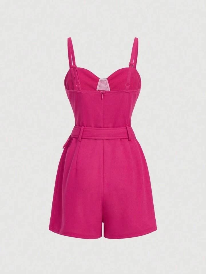 SHEIN MOD Solid Bustier Belted Cami Romper