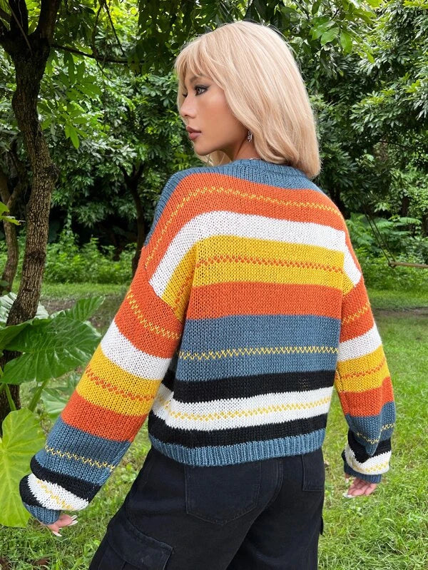 SHEIN Grunge Color Block Drop Shoulder Sweater