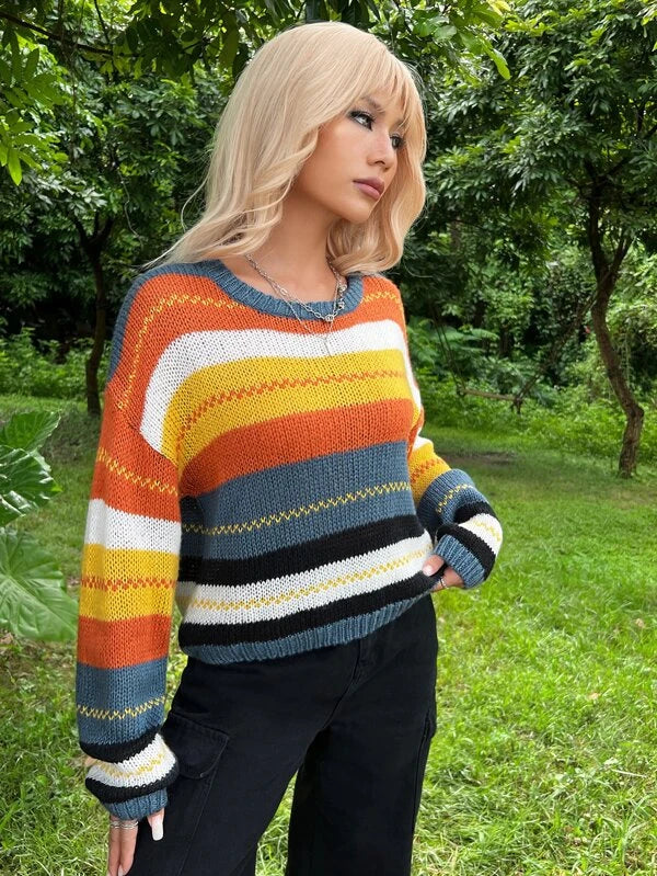 SHEIN Grunge Color Block Drop Shoulder Sweater
