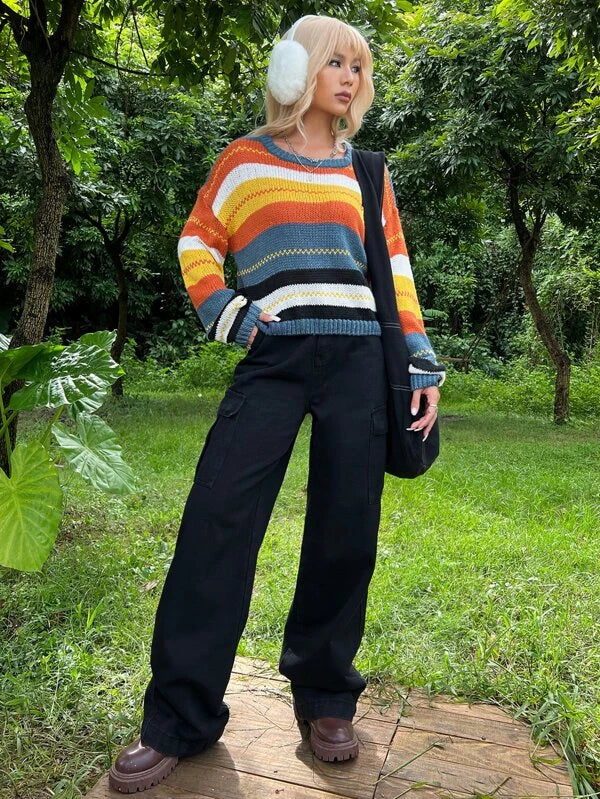 SHEIN Grunge Color Block Drop Shoulder Sweater