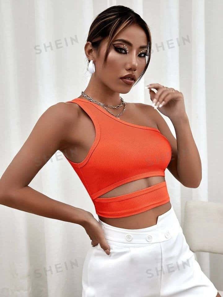 SHEIN Privé One Shoulder Cut Out Crop Top