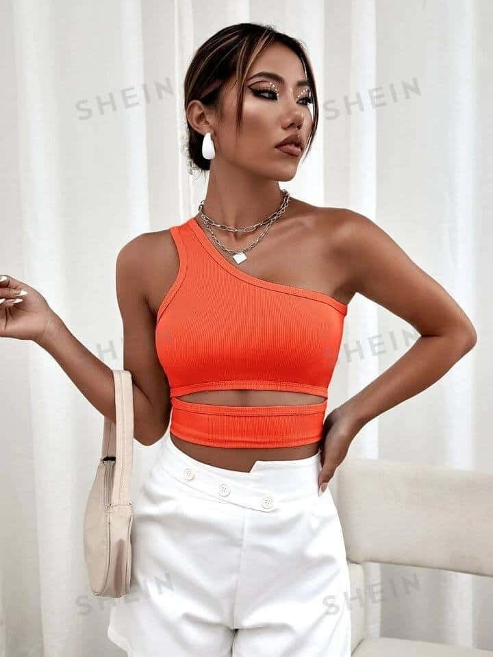SHEIN Privé One Shoulder Cut Out Crop Top