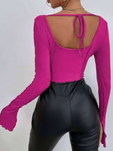 SHEIN Privé Tie Back Lettuce Trim Crop Top