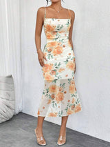 SHEIN Privé Women'S Mesh Floral Printed Spaghetti Strap Long Summer Bodycon Cami Dress