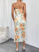 SHEIN Privé Women'S Mesh Floral Printed Spaghetti Strap Long Summer Bodycon Cami Dress
