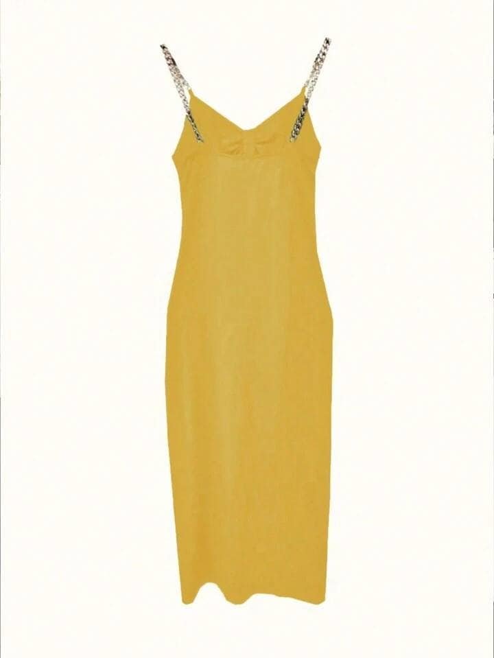 SHEIN Privé Women's Hollow Out High Side Split Spaghetti Strap Dress