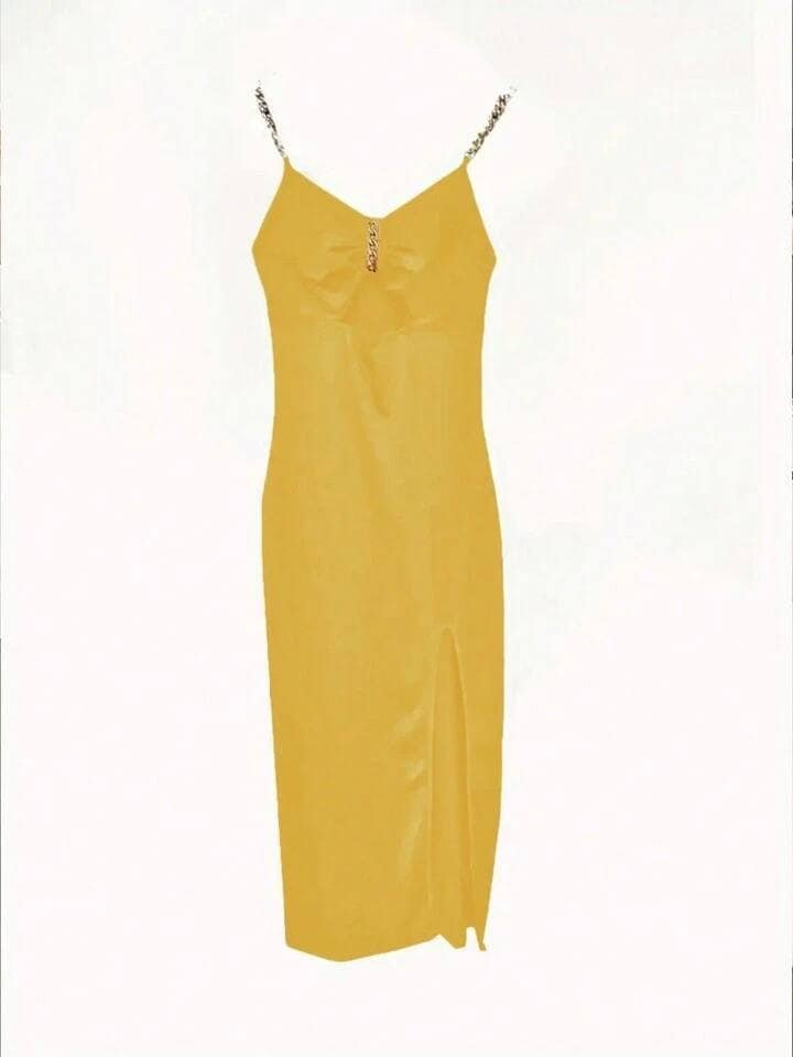 SHEIN Privé Women's Hollow Out High Side Split Spaghetti Strap Dress