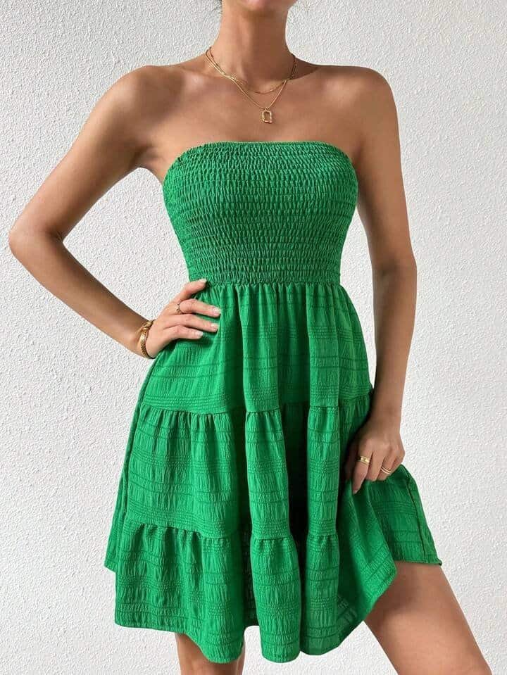 SHEIN Privé Women's Strapless Multi-Layered Ruffled Hem Dress