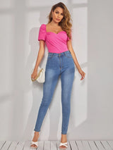 SHEIN Puff Sleeve Wrap Sweetheart Bodysuit
