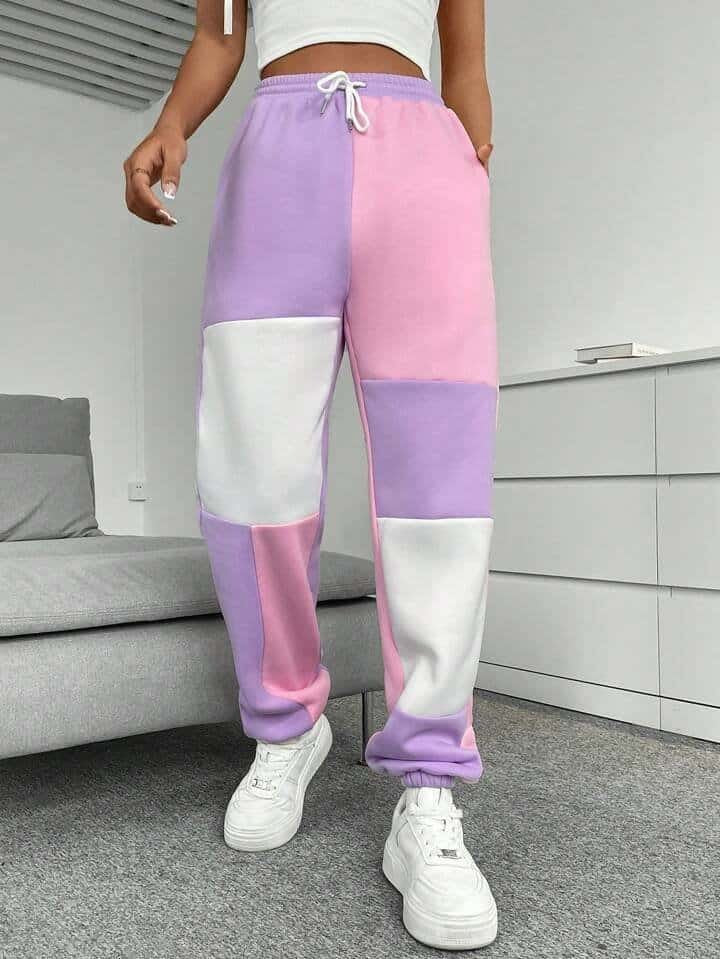 SHEIN Qutie Colorblock Drawstring Waist Sweatpants
