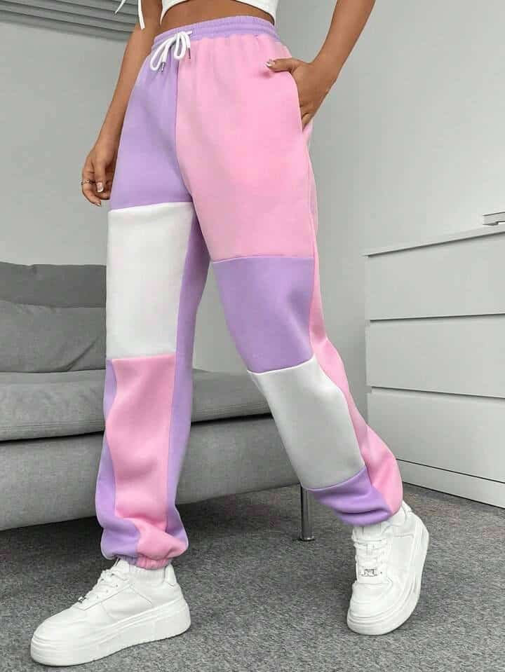 SHEIN Qutie Colorblock Drawstring Waist Sweatpants