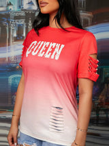 SHEIN SXY Ombre Letter Graphic Ladder Ripped Tee