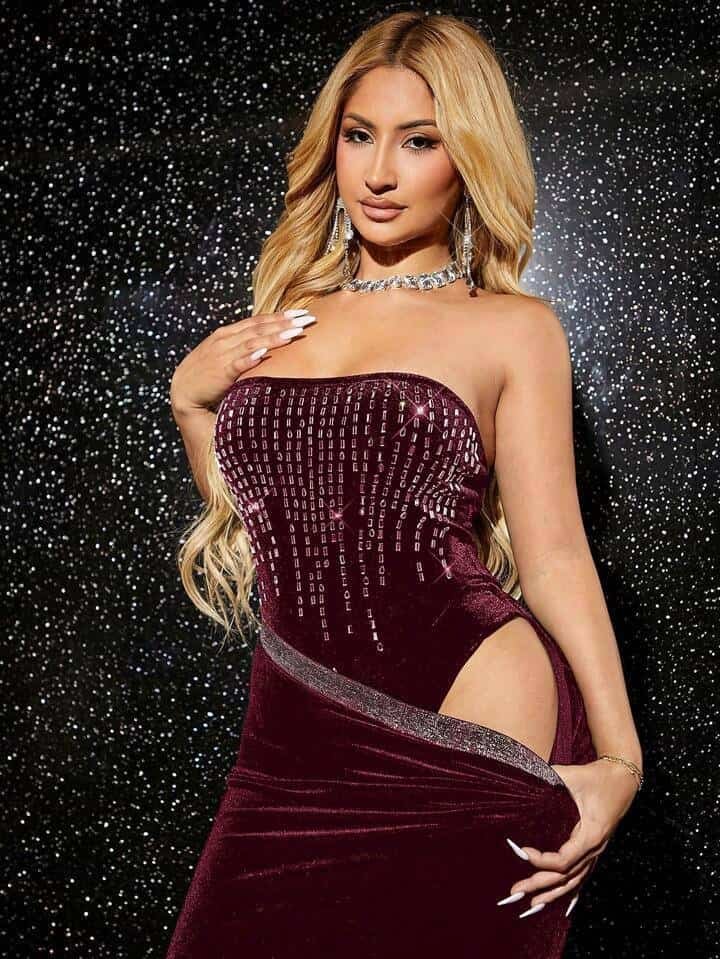 SHEIN SXY Rhinestone Detail Tube Bodysuit