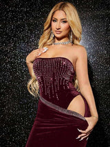 SHEIN SXY Rhinestone Detail Tube Bodysuit