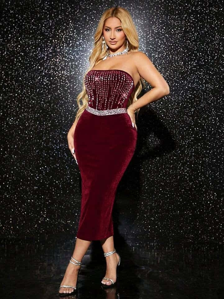 SHEIN SXY Rhinestone Detail Tube Bodysuit