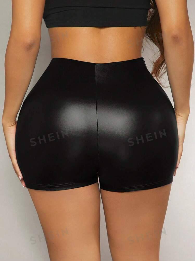 SHEIN SXY Ruched PU Leather Skort