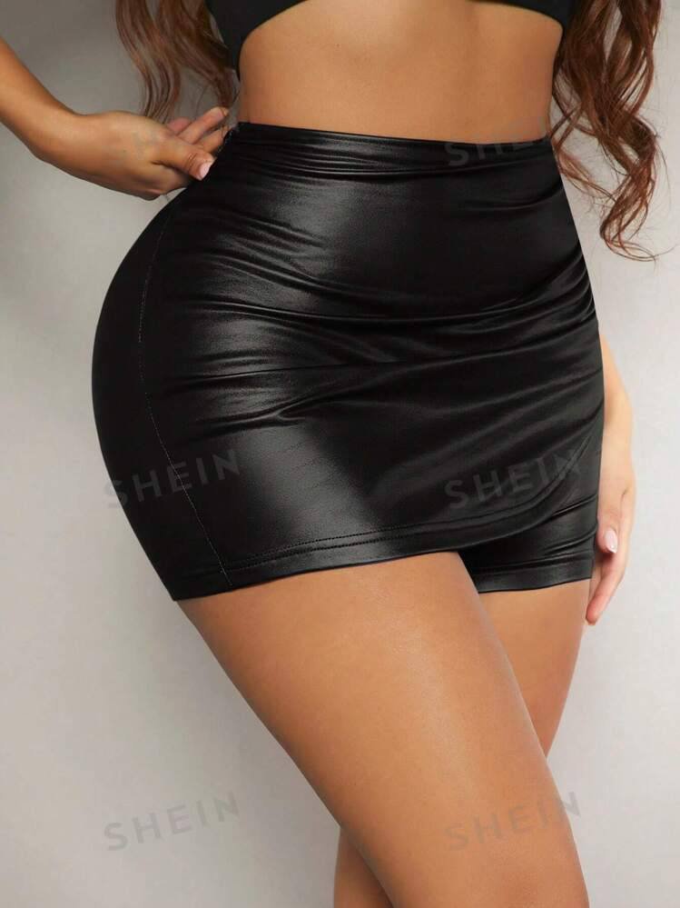 SHEIN SXY Ruched PU Leather Skort