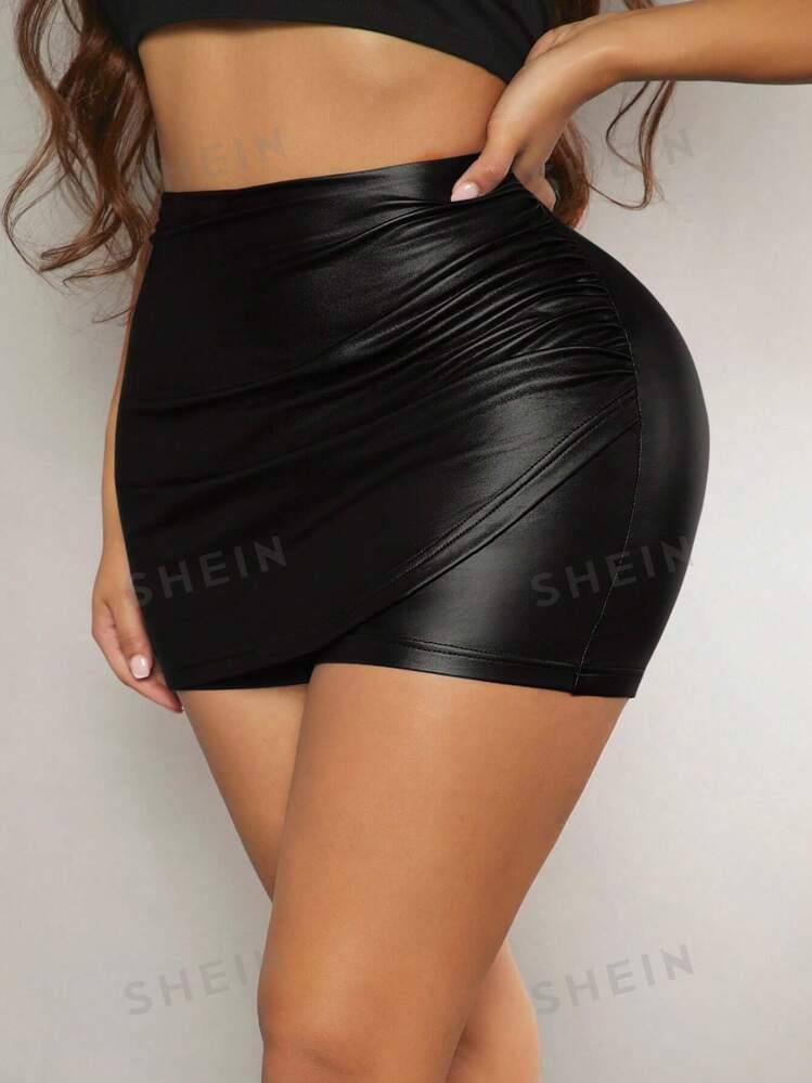 SHEIN SXY Ruched PU Leather Skort