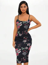 SHEIN SXY Sundress;Floral Print Split Hem Bodycon Cami Dress