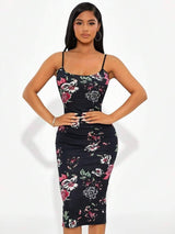 SHEIN SXY Sundress;Floral Print Split Hem Bodycon Cami Dress