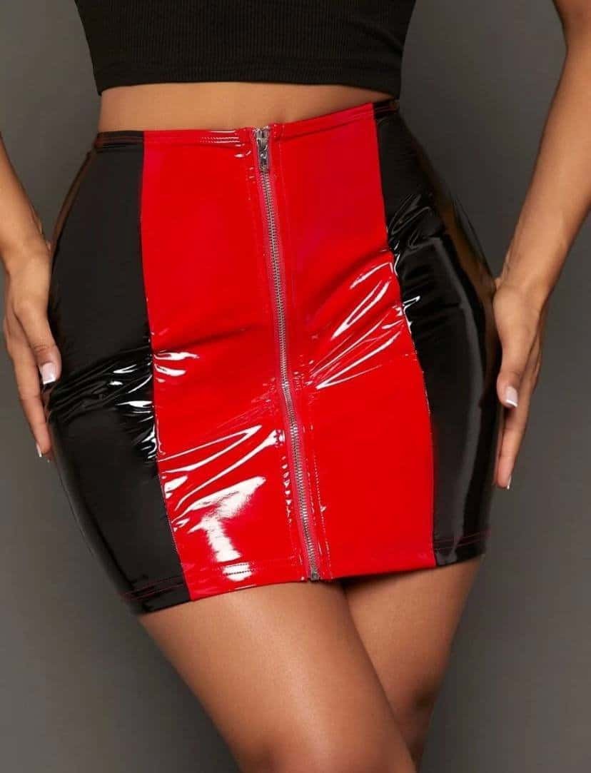 SHEIN SXY Two Tone Zip Up PU Leather Bodycon Skirt