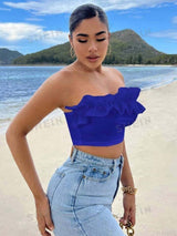 SHEIN SXY Women Solid Color Simple Style Lace Trimmed Bandeau Top