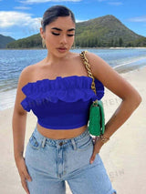 SHEIN SXY Women Solid Color Simple Style Lace Trimmed Bandeau Top