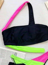 SHEIN Swim Colorblock Asymmetrical Neckline Wire-Free Summertime Beach Bikini Set