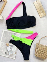 SHEIN Swim Colorblock Asymmetrical Neckline Wire-Free Summertime Beach Bikini Set
