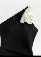 SHEIN Swim Summer Beach Women Color Block One Shoulder  One Piece