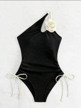 SHEIN Swim Summer Beach Women Color Block One Shoulder  One Piece